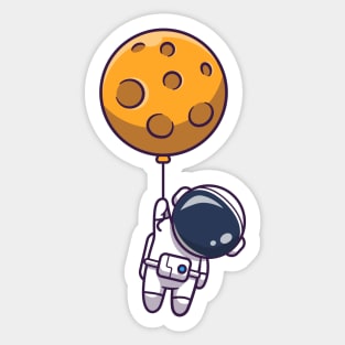 Cute Astronaut Floating With Moon Balloon Cartoon Sticker